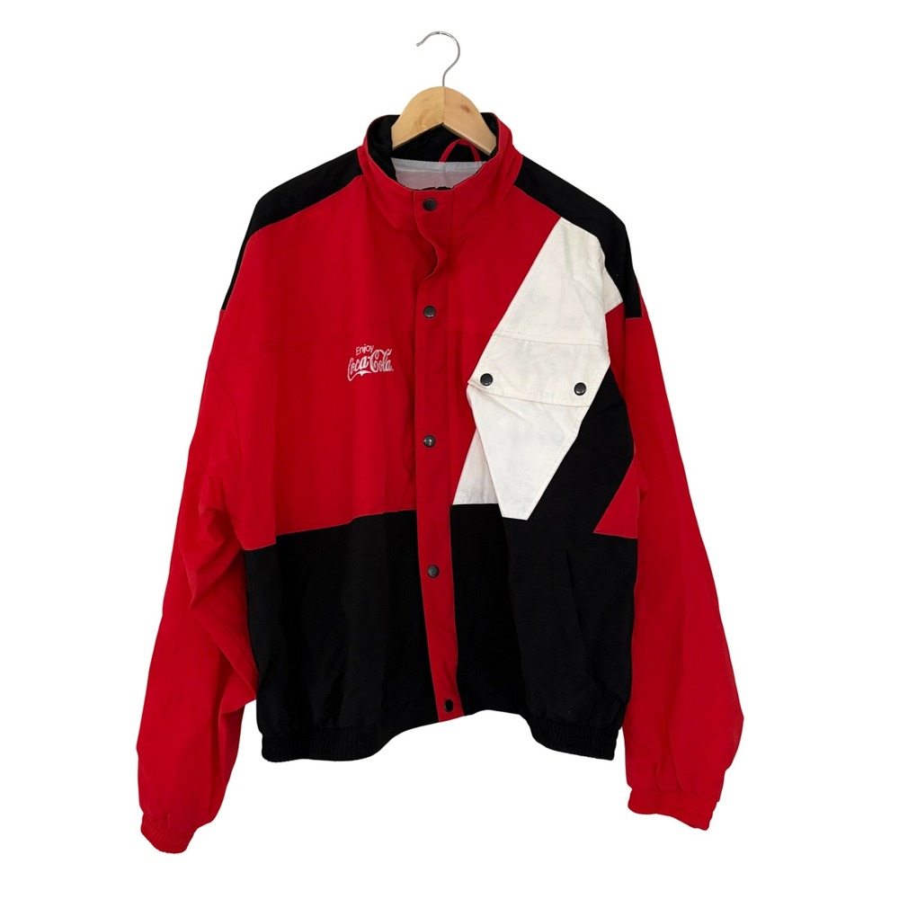 Vintage Coca Cola Windbreaker Norman Todd Classic Color Block Nylon‎ Jacket XL